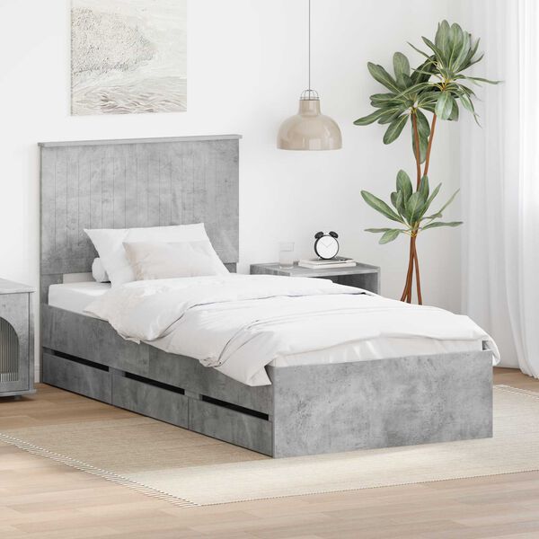 vidaXL Estructura de cama Gris Concreto 90 x 190 cm Madera Ingenieril