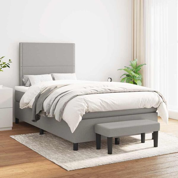 vidaXL Cama box spring con colch&oacute;n tela gris claro 120x190 cm