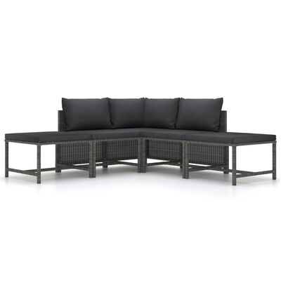 vidaXL Set de sofá de jardín 5 piezas con cojines ratán sintético gris
