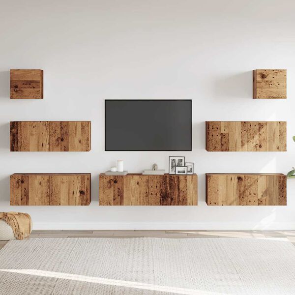 vidaXL Conjunto de mueble de TV 7 piezas montado la pared madera vieja