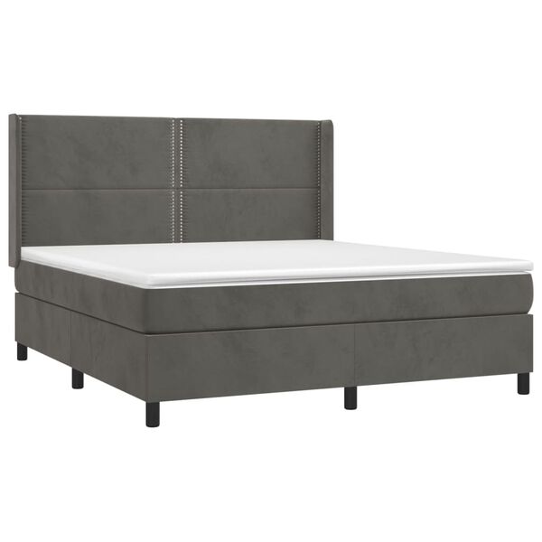 vidaXL Cama box spring con colch&oacute;n terciopelo gris oscuro 180x200 cm