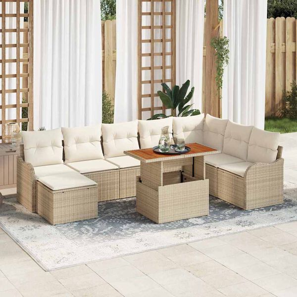 vidaXL Conjunto de sof&aacute; de jard&iacute;n con coj&iacute;n 9 pcs beige y crema