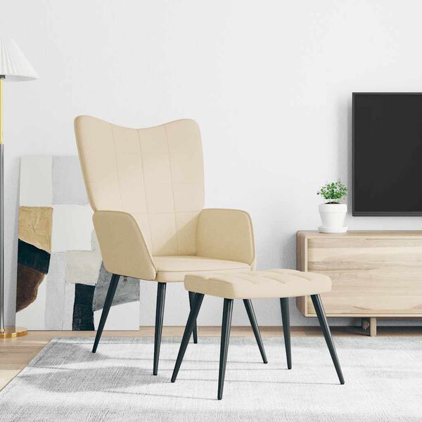 vidaXL Sill&oacute;n de relax con reposapi&eacute;s de tela color crema