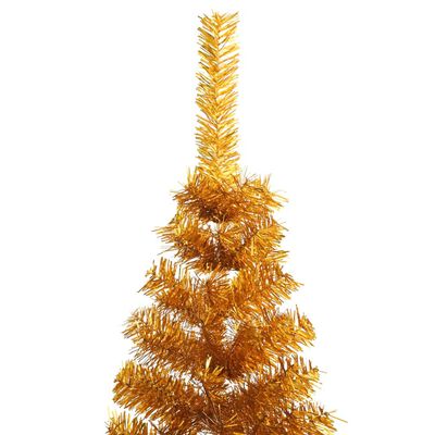 vidaXL Medio árbol de Navidad artificial con soporte PET dorado 210 cm