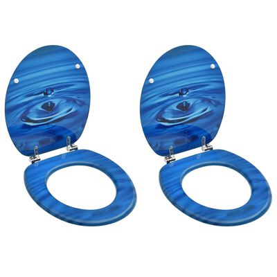 vidaXL Asientos de inodoro con tapa 2 uds MDF azul diseño gota de agua