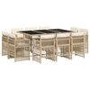vidaXL Set comedor de jard&iacute;n 11 pzas con cojines rat&aacute;n sint&eacute;tico beige