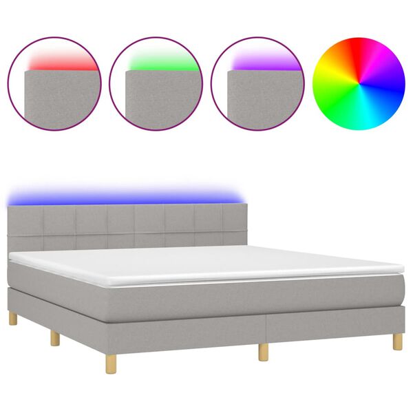 vidaXL Cama box spring con colch&oacute;n tela y LED gris claro 160x200 cm