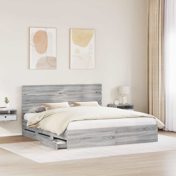 vidaXL Estructura de cama Gris Sonoma 200 x 200 cm Madera Ingenieril