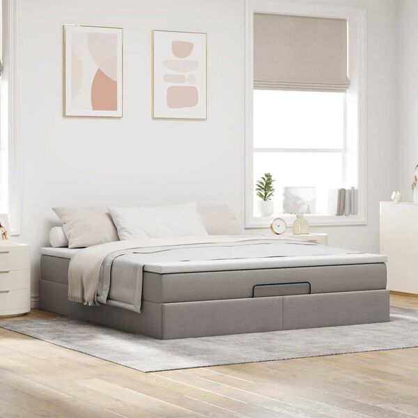 vidaXL Estructura de cama otomana colch&oacute;n tela gris pardo 180x200 cm