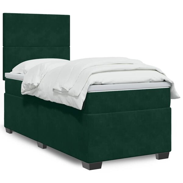 vidaXL Cama box spring con colch&oacute;n terciopelo verde oscuro 90x190 cm