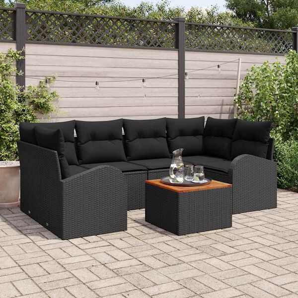 vidaXL Conjunto de sof&aacute;s de jard&iacute;n 7 pcs Negro rat&aacute;n sint&eacute;tico
