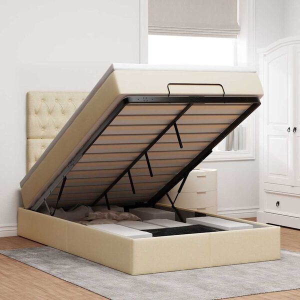 vidaXL Estructura de cama otomana con colch&oacute;n tela crema 120x200 cm