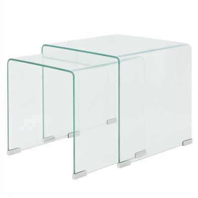 vidaXL Set de dos mesas de centro apilables vidrio templado claro