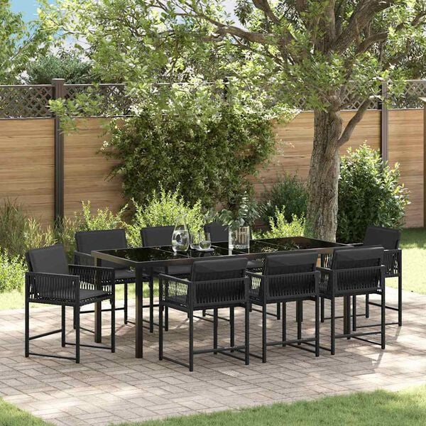 vidaXL Conjunto de Comedor de Jard&iacute;n 9 pcs Negro rat&aacute;n sint&eacute;tico
