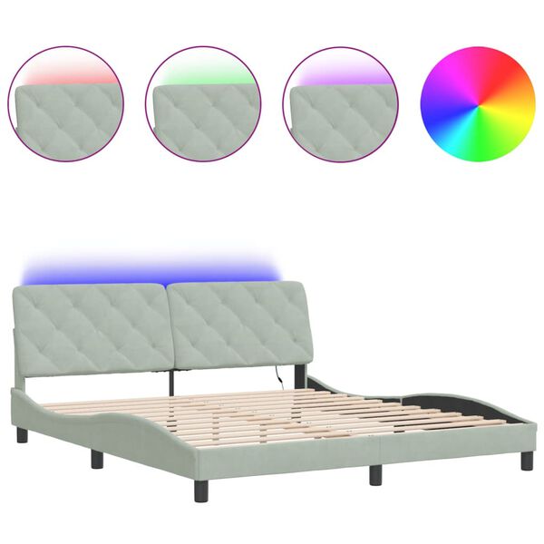 vidaXL Estructura de cama con LED sin colch&oacute;n terciopelo gris claro 180x200 cm