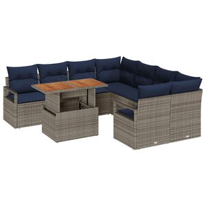 vidaXL Conjunto de Comedor de Jard&iacute;n con coj&iacute;n 9 pcs Gris y marino