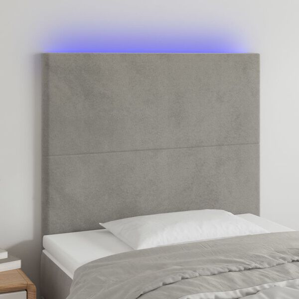 vidaXL Cabecero con luces LED terciopelo gris claro 90x5x118/128 cm