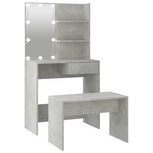 vidaXL Juego de tocador con LED madera contrachapada gris hormig&oacute;n