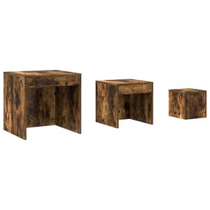 vidaXL Mesas apilables 3 pzas madera contrachapada roble ahumado