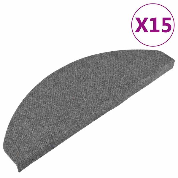 vidaXL Alfombrilla autoadhesiva de escalera 15 uds gris 65x22,5x3,5 cm