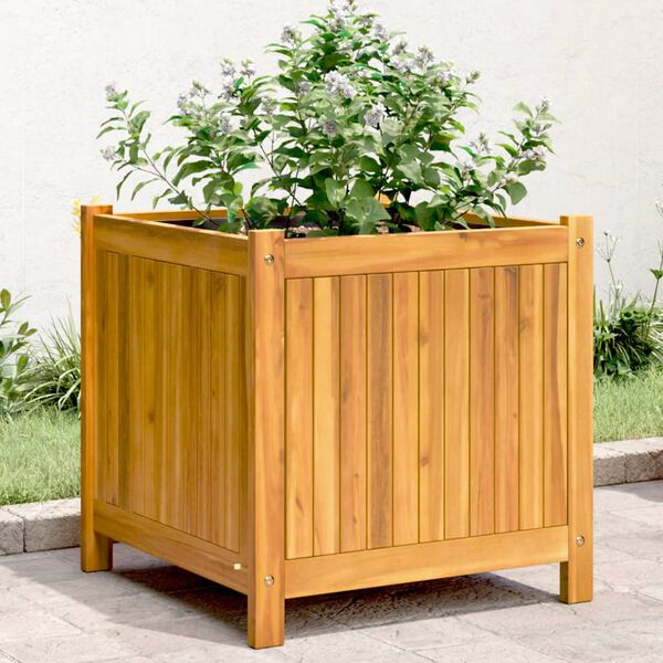 vidaXL Jardinera con forro madera maciza de acacia 50x50x50 cm