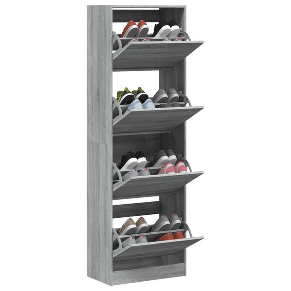 vidaXL Mueble zapatero 4 cajones abatibles gris Sonoma 60x34x187,5 cm