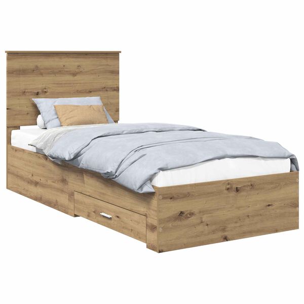 vidaXL Estructura de cama con cabecera Roble artesanal 90 x 190 cm