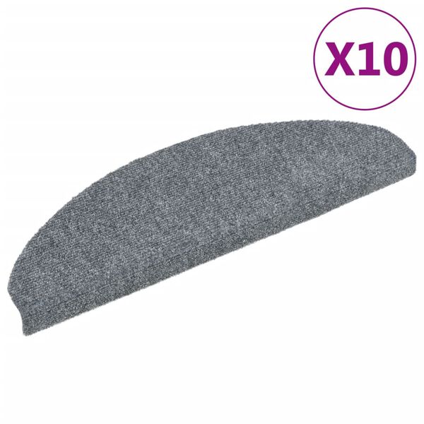vidaXL Felpudos autoadhesivos para escaleras, 10 unidades, 65 x 21 x 4 cm, gris claro, semicirculares, grandes