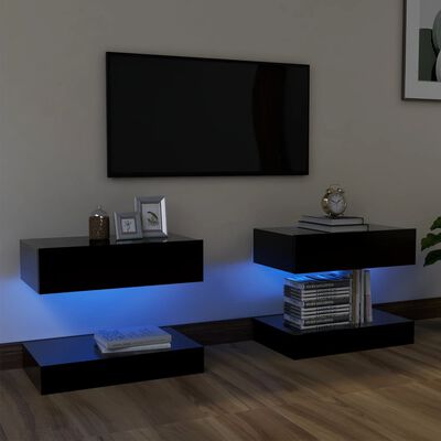 vidaXL Muebles de TV con luces LED 2 uds negro 60x35 cm