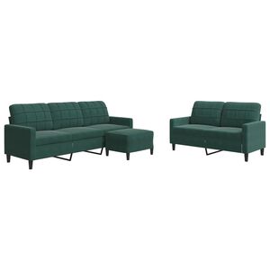 vidaXL Juego de sof&aacute;s con cojines 3 piezas terciopelo verde oscuro