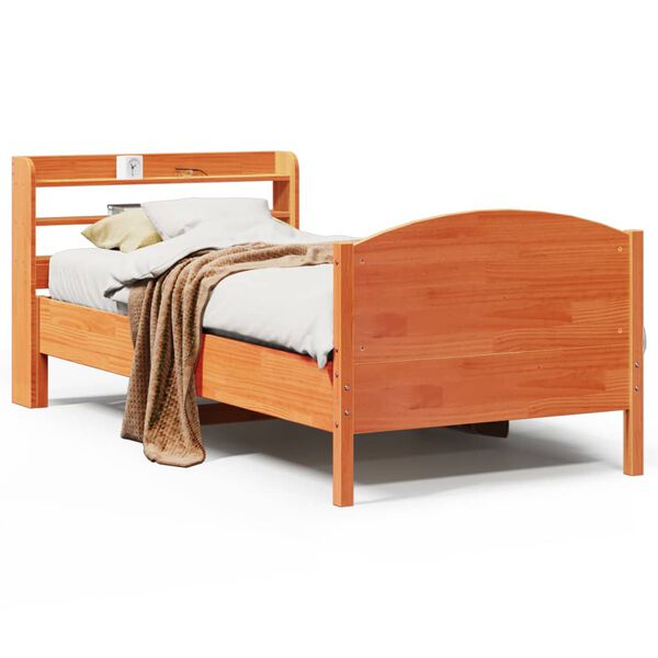 vidaXL Estructura de cama sin colch&oacute;n madera maciza marr&oacute;n 75x190 cm