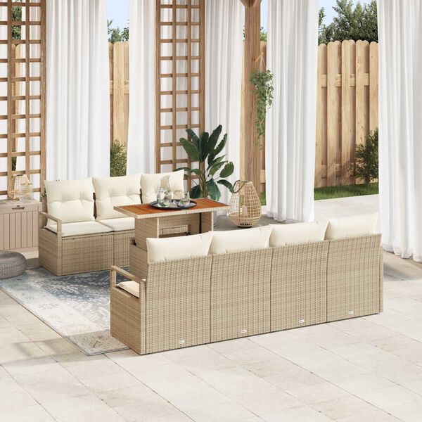 vidaXL Conjunto de sof&aacute; de jard&iacute;n con coj&iacute;n Manual 8 pcs Beige y Crema