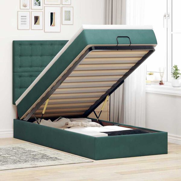 vidaXL Estructura cama otomana colchones terciopelo verde oscuro