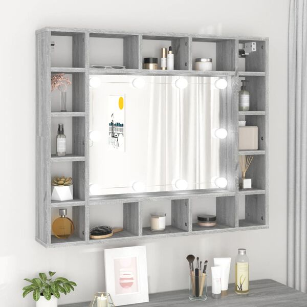 vidaXL Mueble con espejo y LED color gris Sonoma 91x15x76,5 cm