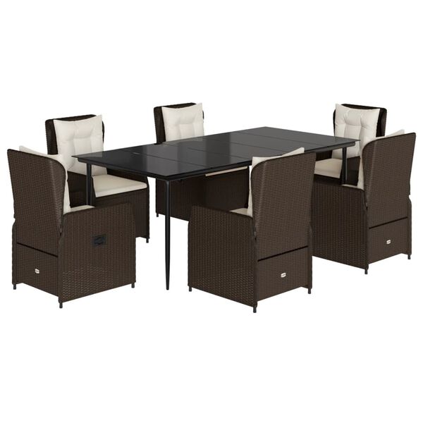 vidaXL Set comedor de jard&iacute;n 7 pzas con cojines rat&aacute;n sint&eacute;tico marr&oacute;n