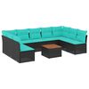 vidaXL Set de sof&aacute;s de jard&iacute;n 10pzas con cojines rat&aacute;n sint&eacute;tico negro