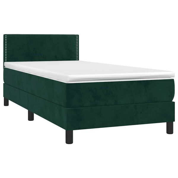 vidaXL Cama box spring colch&oacute;n y LED terciopelo verde oscuro 100x200cm