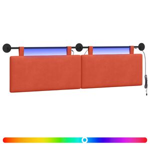 vidaXL Cabecero colgante Con luz LED Rojo Naranja Tela de Pana