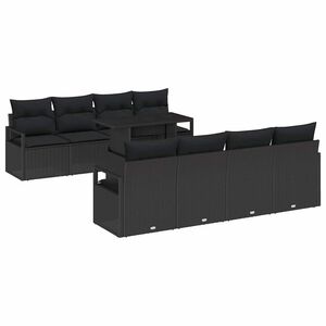 vidaXL Conjunto de sof&aacute; de jard&iacute;n 9 uds. 6 plaza Negro rat&aacute;n sint&eacute;tico