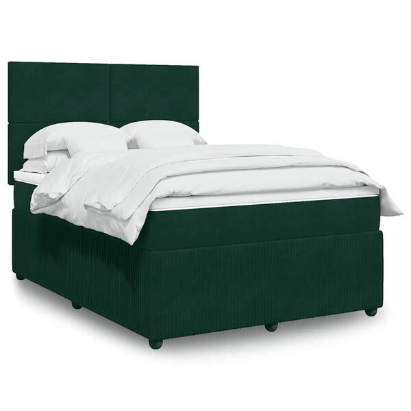 vidaXL Cama box spring con colch&oacute;n terciopelo verde oscuro 140x190 cm