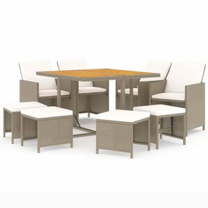 vidaXL Set comedor de jard&iacute;n 9 pzas con cojines rat&aacute;n sint&eacute;tico beige