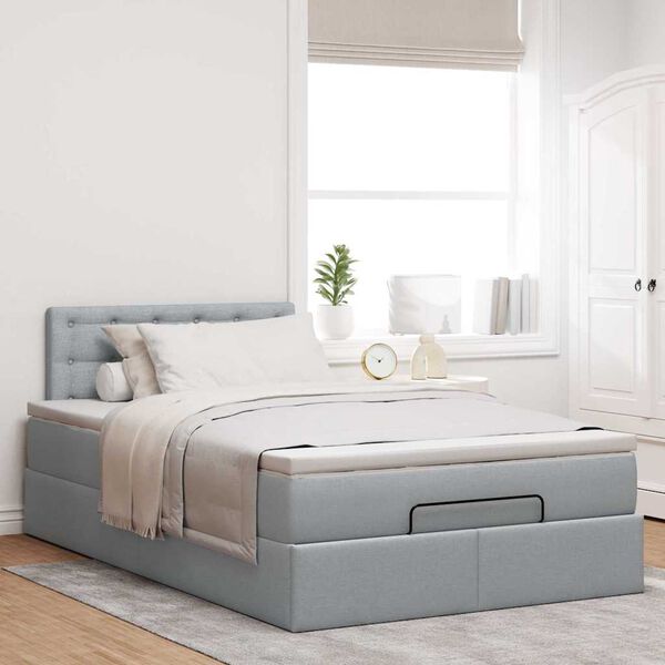 vidaXL Cama otomana con colch&oacute;n gris claro 120x200 cm tela