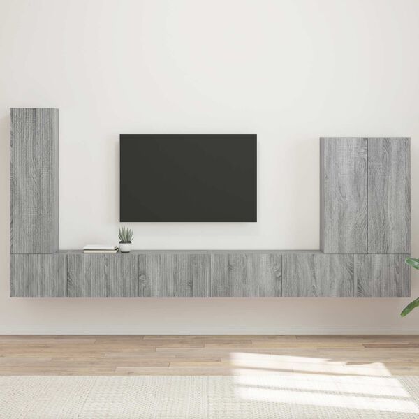 vidaXL Conjunto de mueble para TV de pared 6 pcs Gris Sonoma