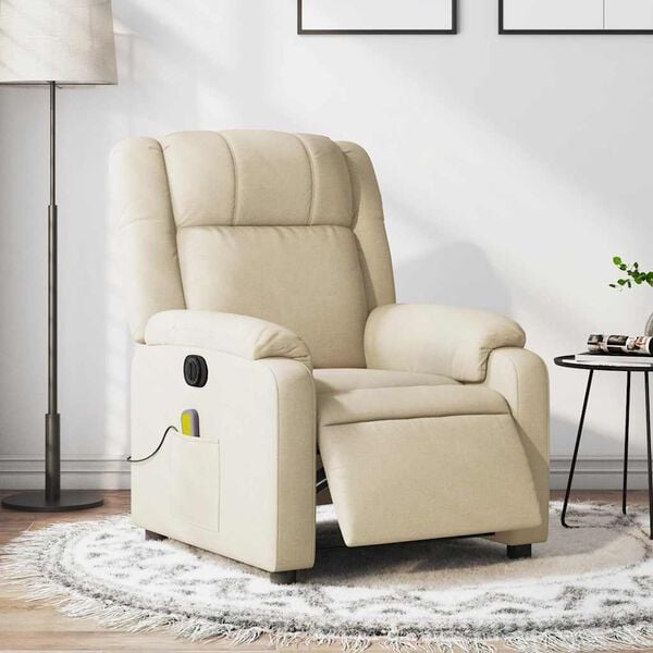 vidaXL Sill&oacute;n reclinable de masaje el&eacute;ctrico tela color crema