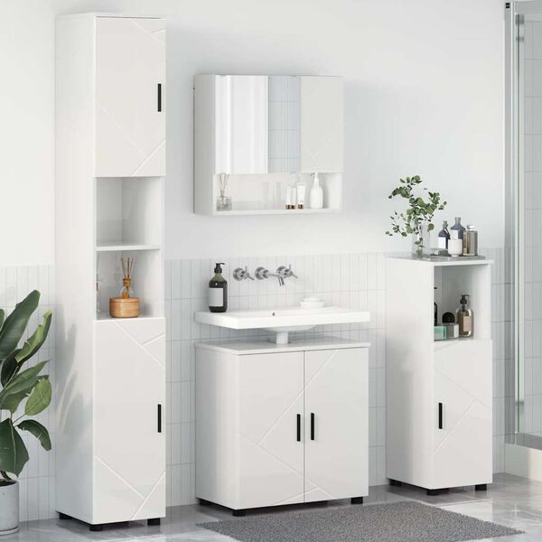 vidaXL Juego de muebles de baño con puerta 4 pcs Blanco brillante