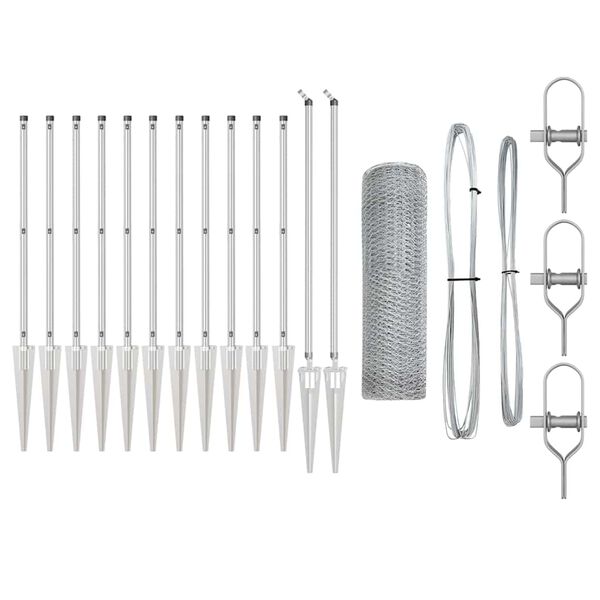 vidaXL Reja con postes Plateado 0.8 x 25 m Acero recubierto de PVC