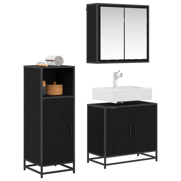 vidaXL Juego de muebles de ba&ntilde;o 3 pcs Roble Negro Madera de ingenier&iacute;a