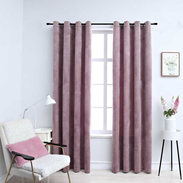 vidaXL Cortinas opacas anillas 2 uds terciopelo rosa viejo 140x175 cm