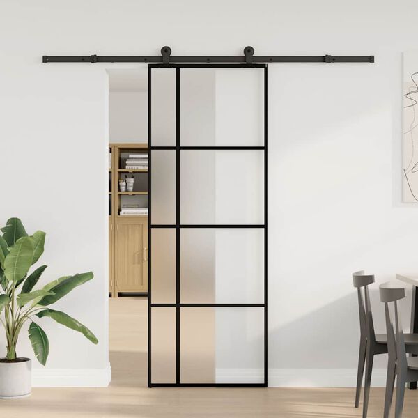 vidaXL Puerta corredera con set herrajes vidrio ESG aluminio 76x205 cm