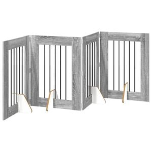vidaXL Puerta para perros plegable con soportes 4 pcs Gris Sonoma